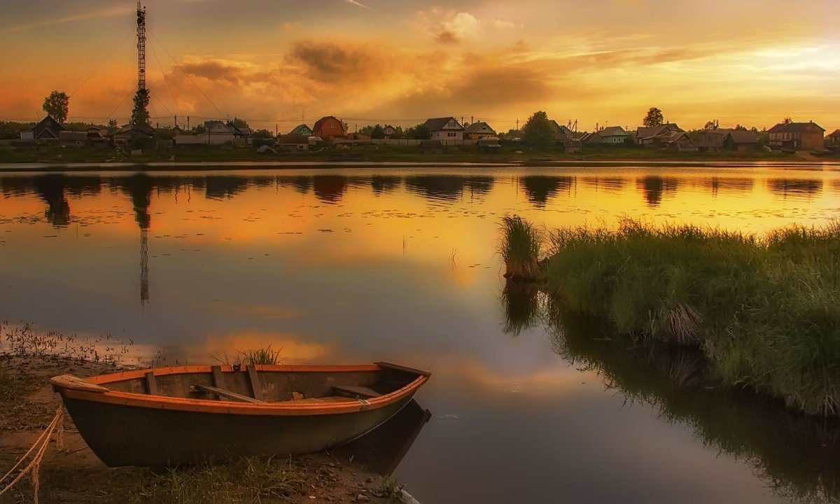 Деревня река лодки