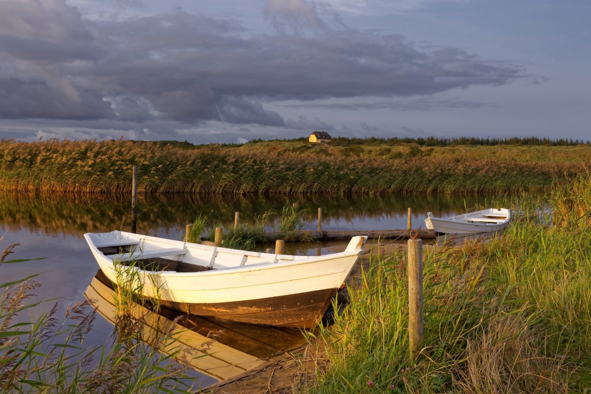Берег реки с лодкой