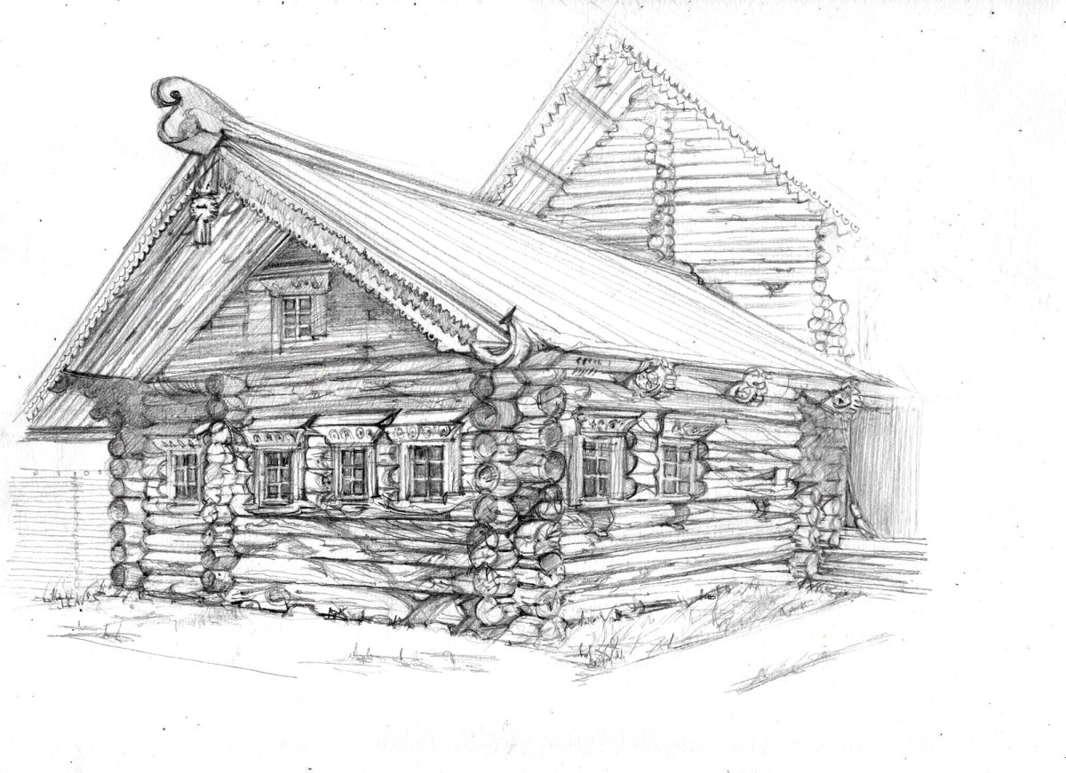 Рисование русской избы