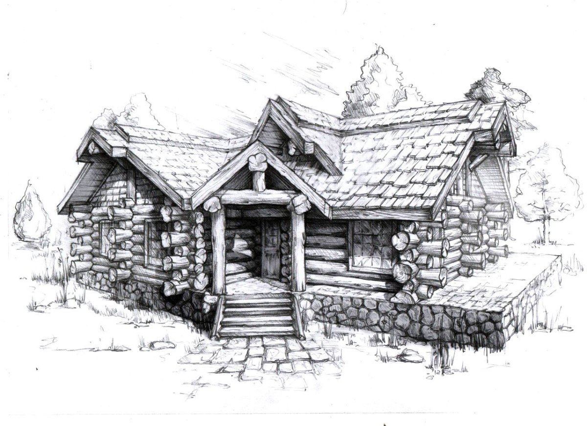 Русская изба рисунок