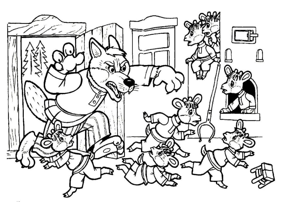 Волк и семеро козлят раскраска