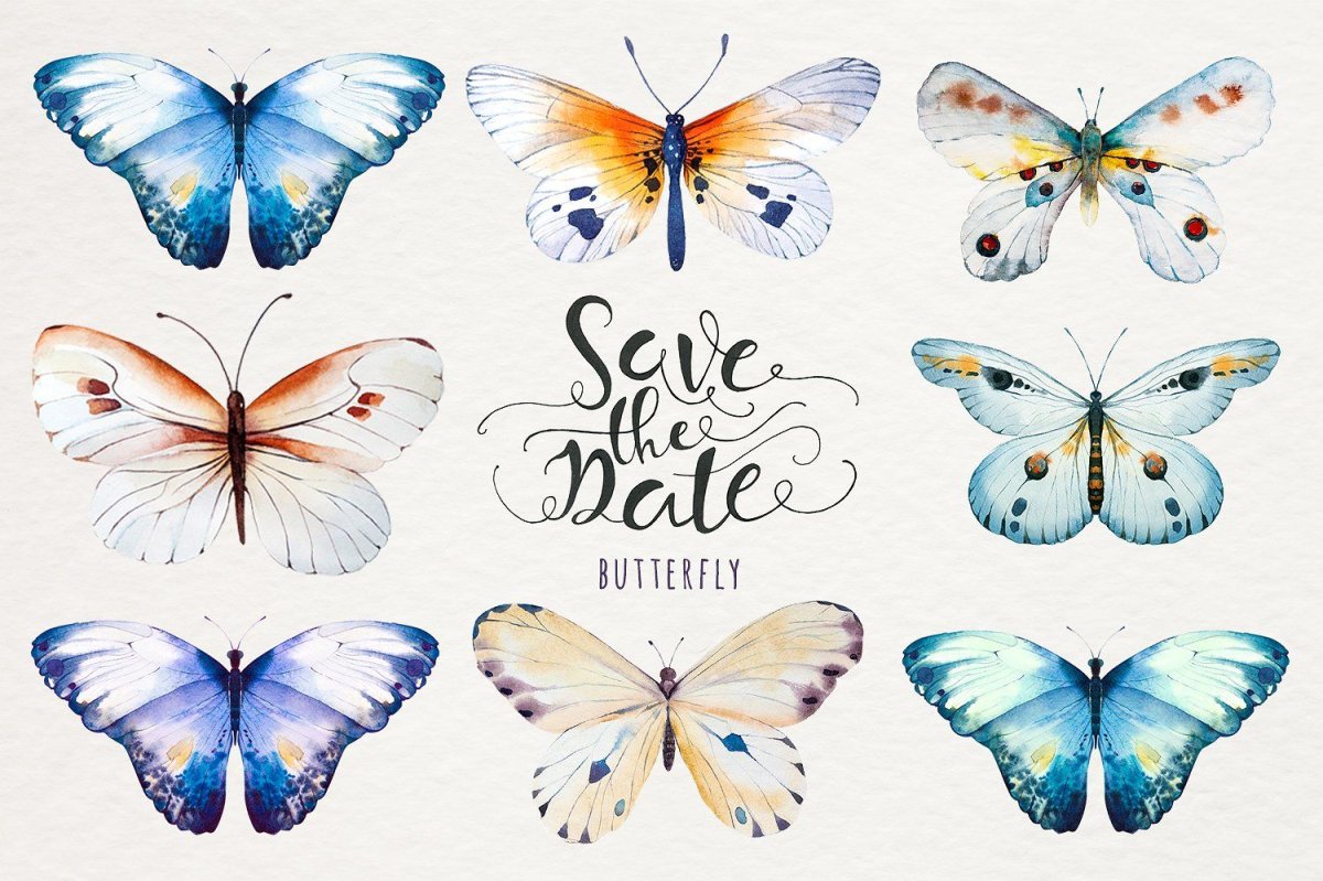 Бабочки нарисованные акварелью