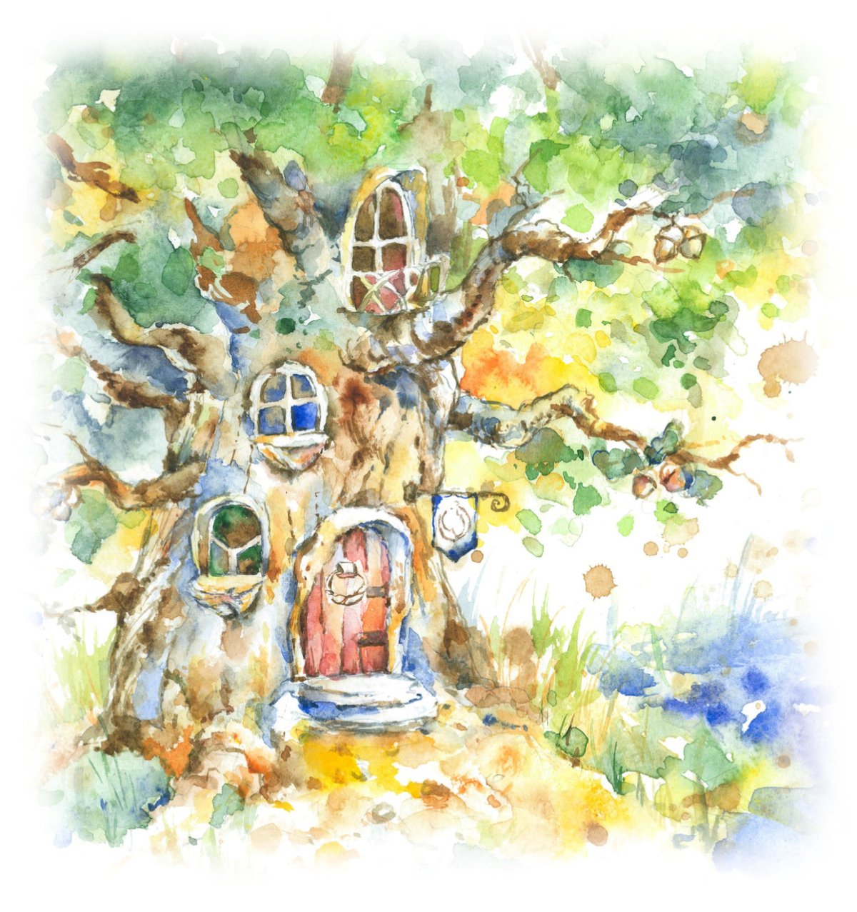 Сказочный домик акварелью