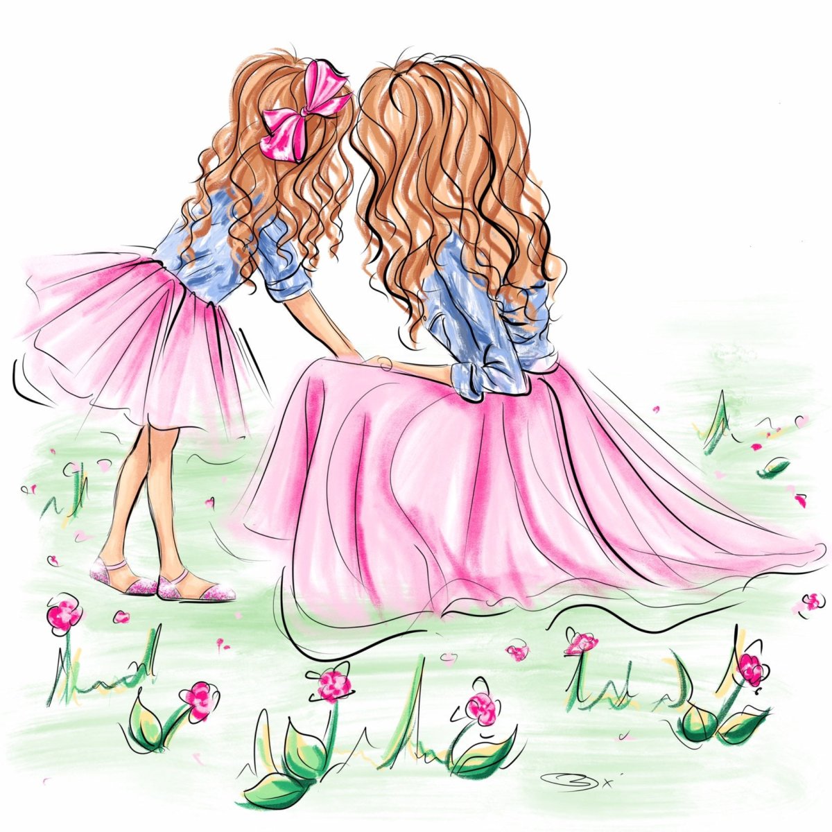 Модные иллюстрации мама и дочь