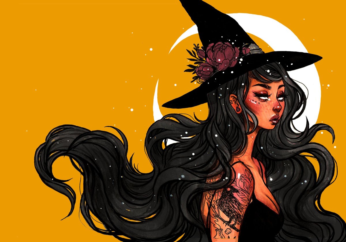 Ведьма на белом фоне