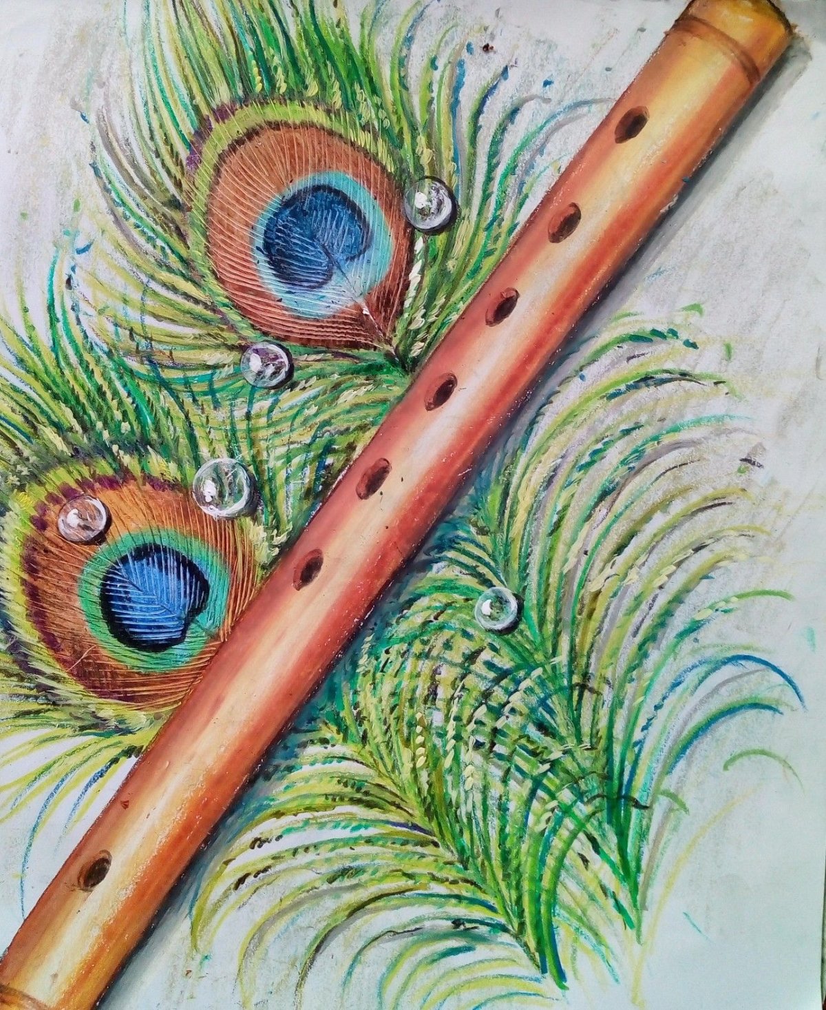 Павлинье перо Кришна флейта