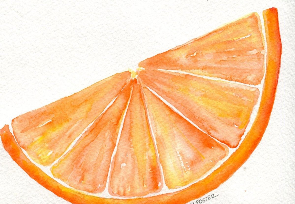 Апельсин акварелью