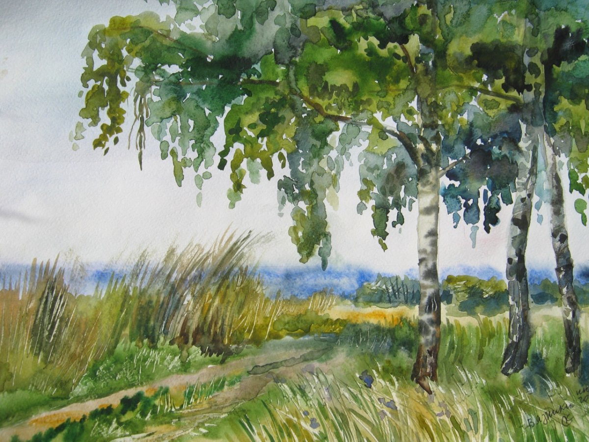 Березовая роща и Церковь пейзаж