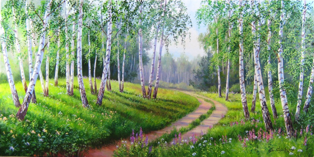 Березовая роща летом рисунок