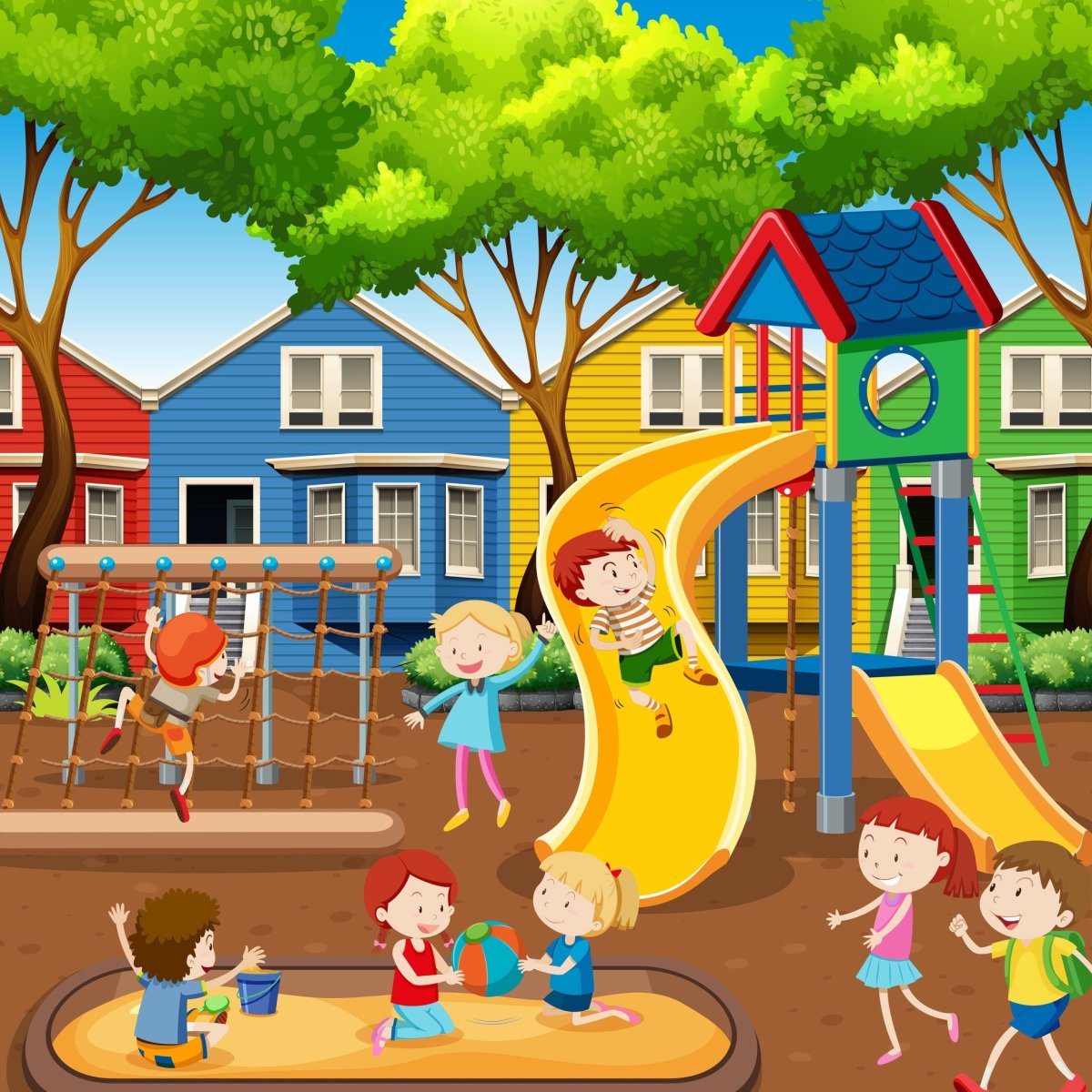 Мультяшные дети на детской площадке