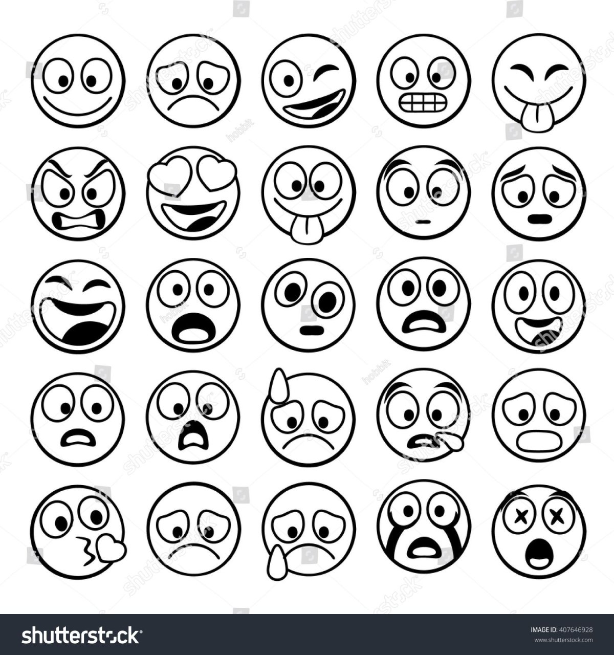 Смайлики черно-белые для распечатки