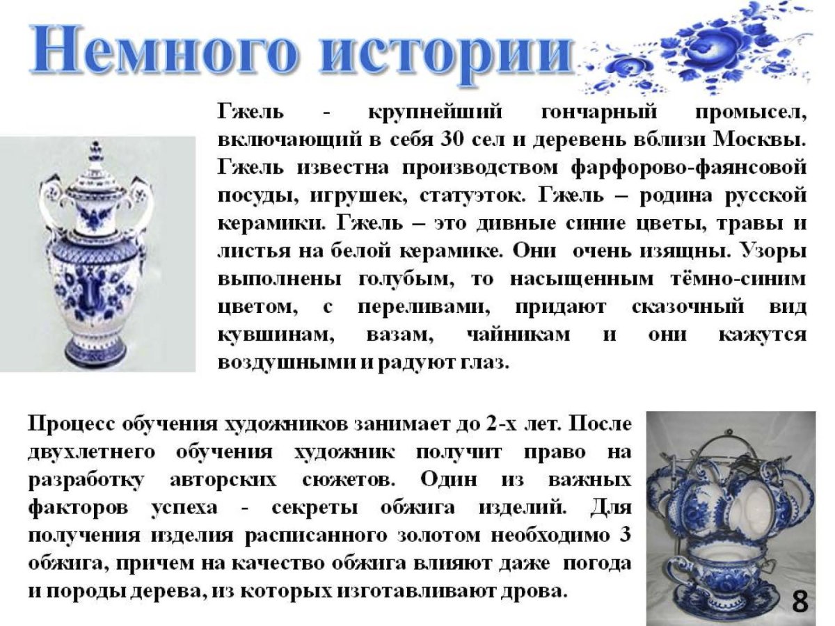 Силуэты гжельской посуды