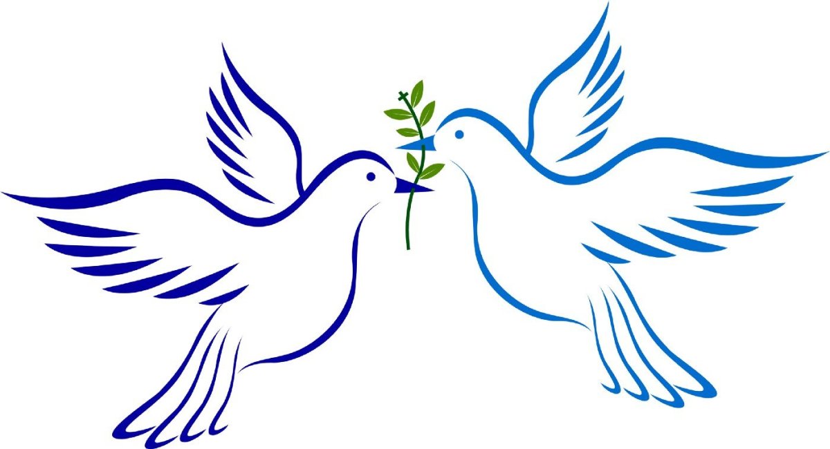 Два голубя с веточкой в клюве