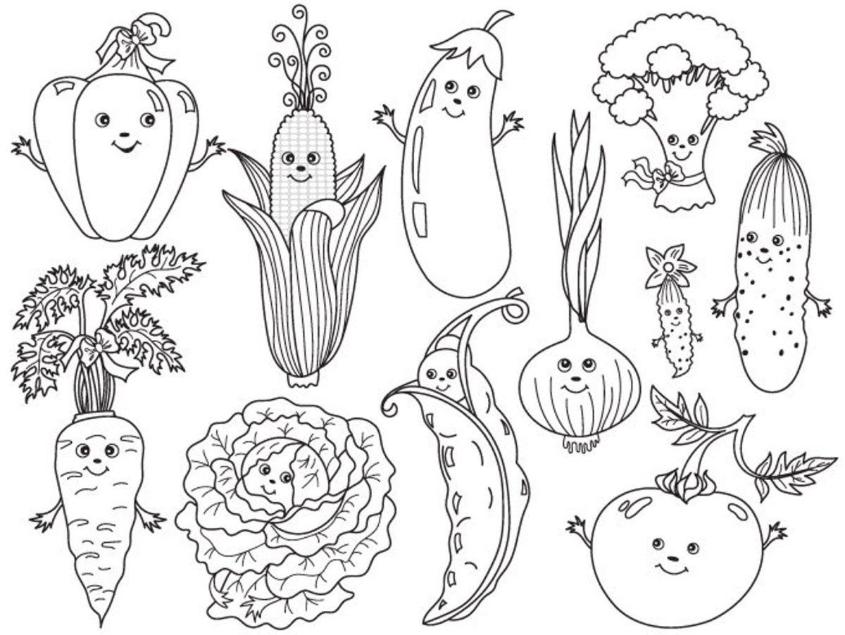 Живые овощи раскраска