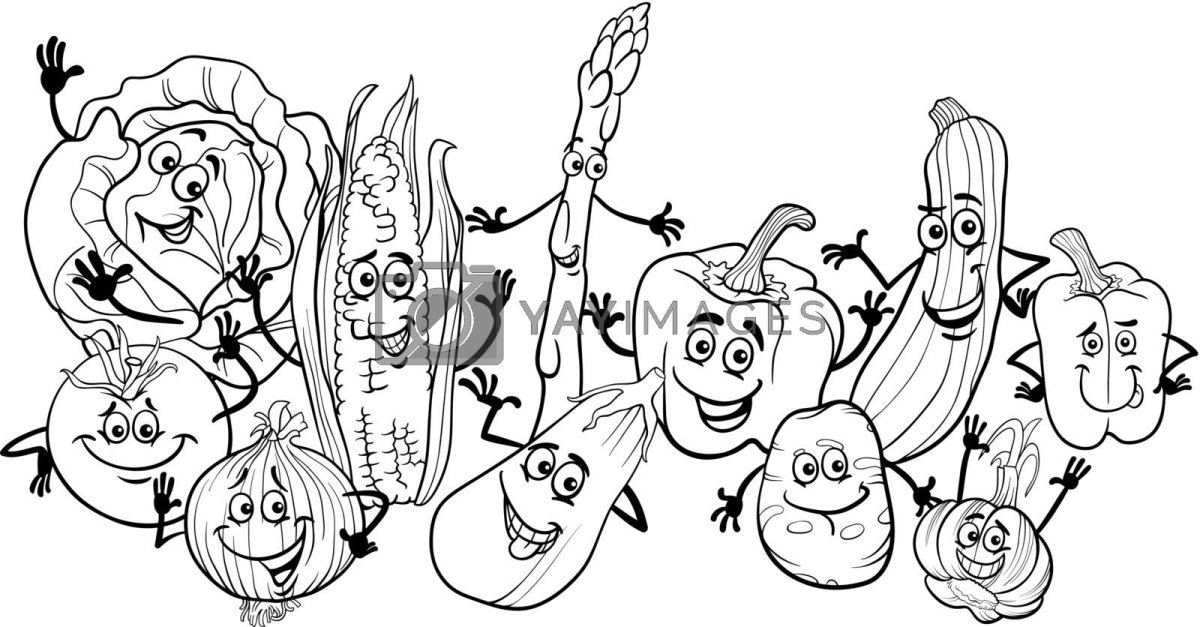 Овощи и фрукты черно белые