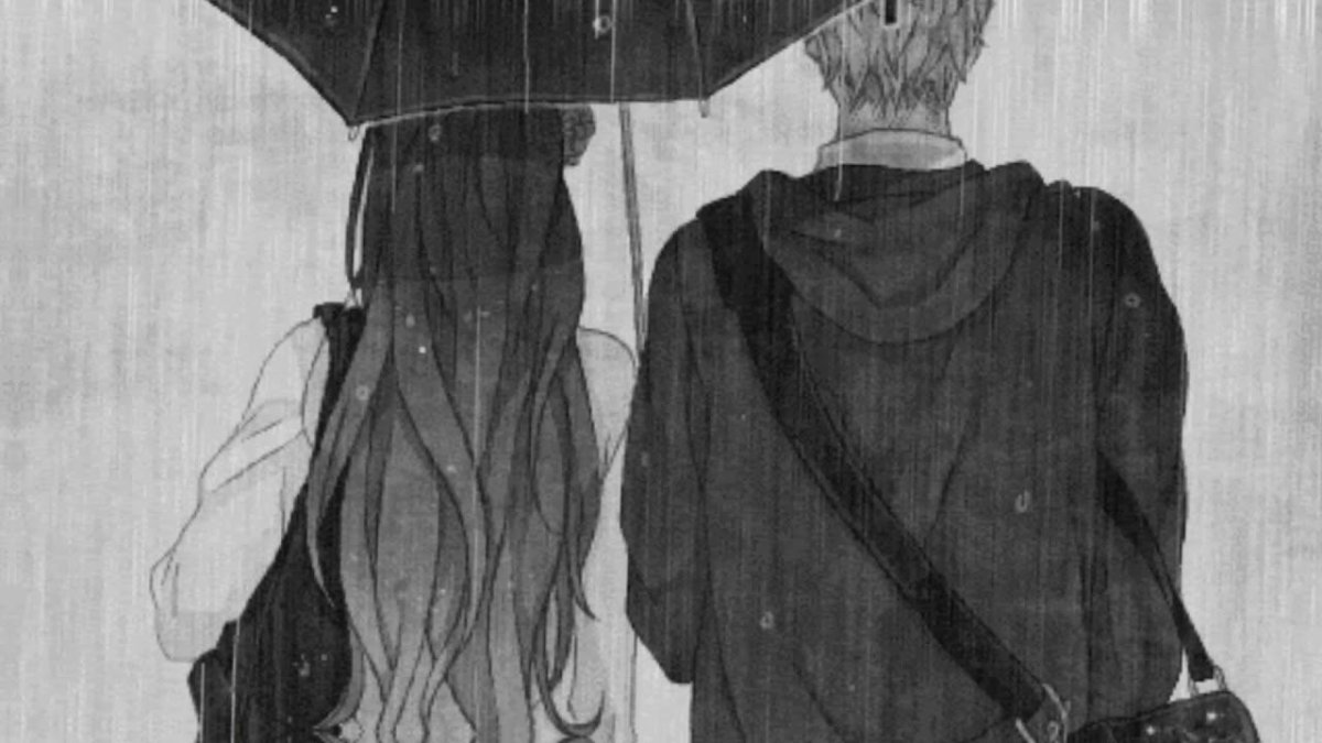 Аниме девушка с черными волосами под дождем