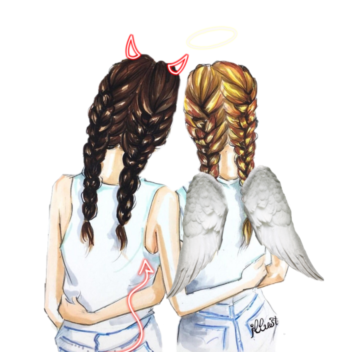 Рисунки для срисовки две девочки с косой