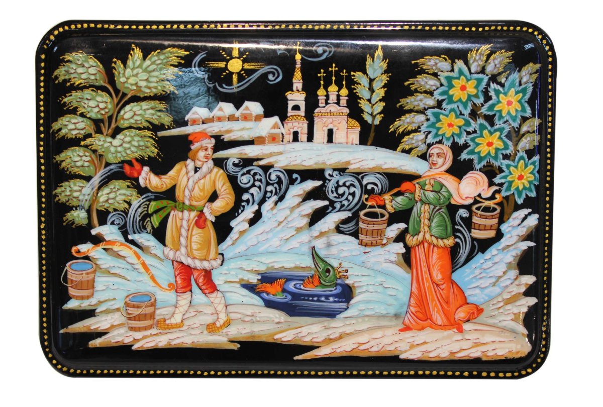 Палехская роспись Иван Царевич и серый волк