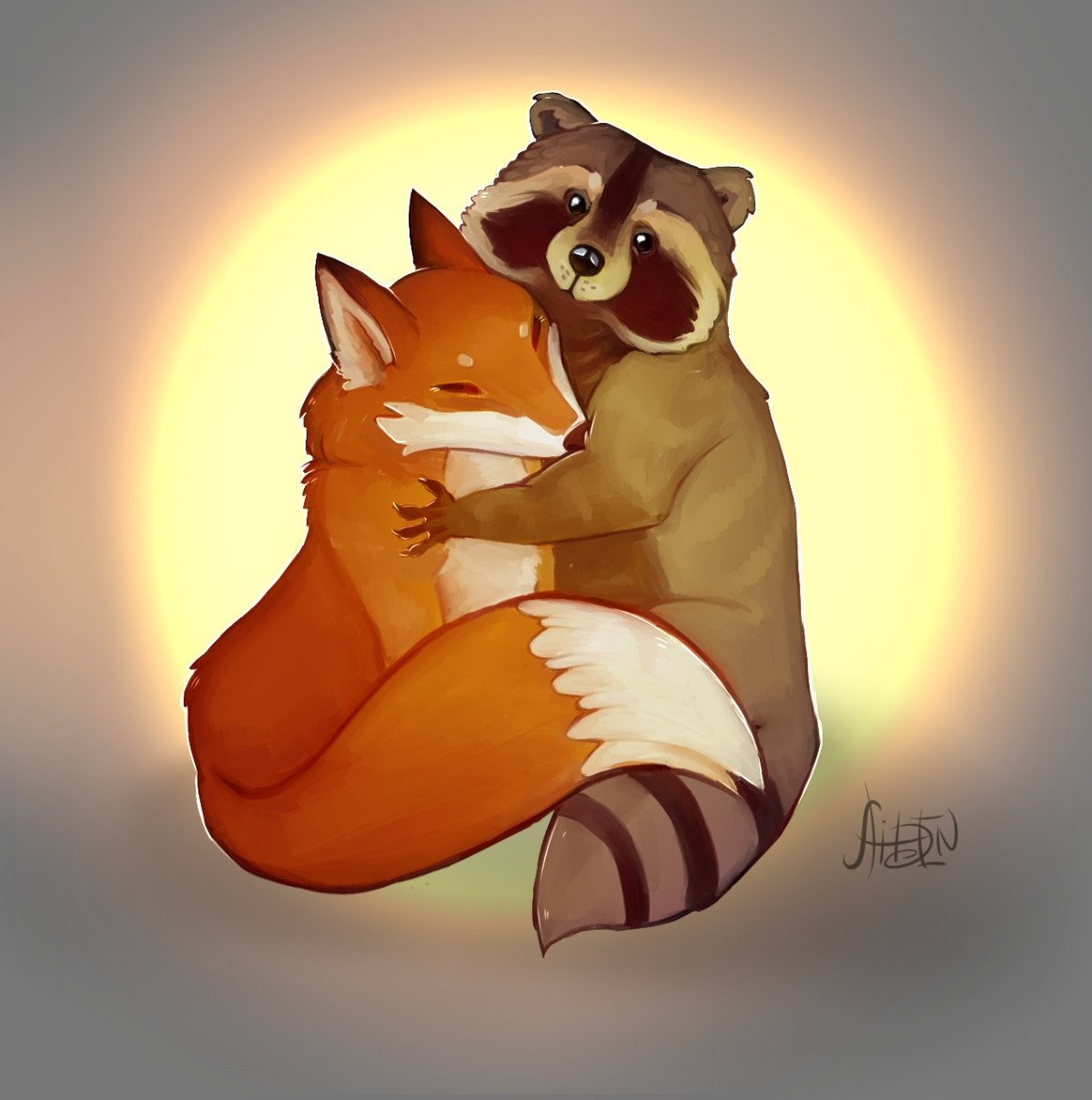 Две лисички нарисованные