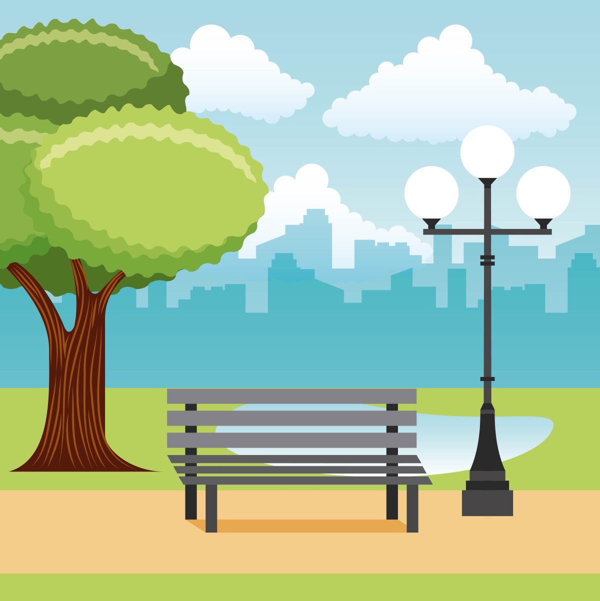 Нарисовать парк с лавочками