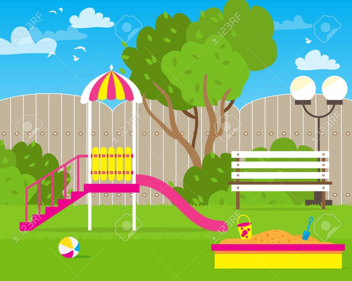 Нарисовать детский сад и игровую площадку