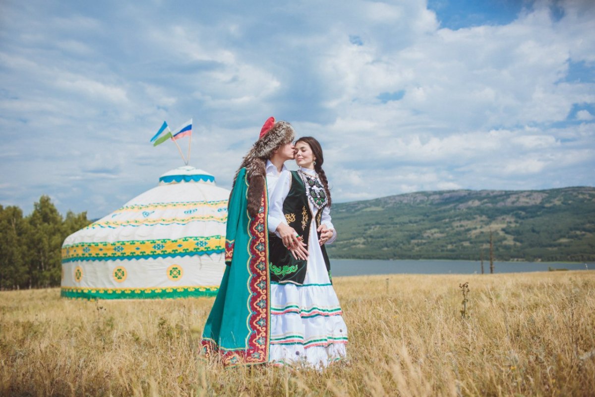Башкиры на фоне Юрты
