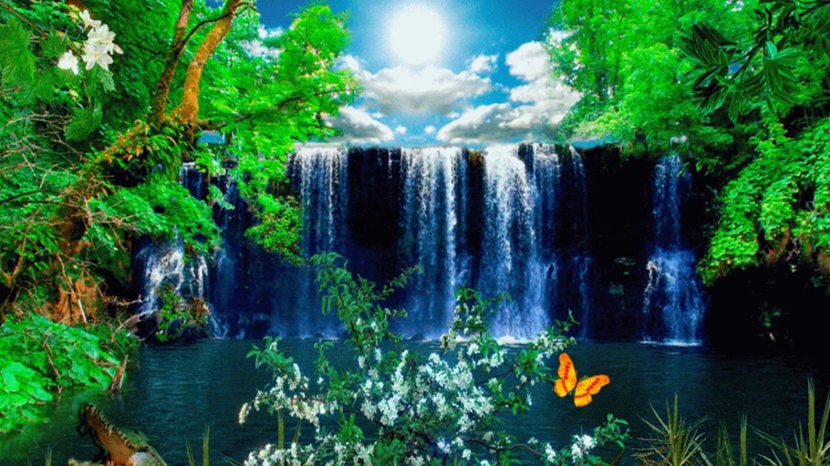 Красивый водопад движущийся