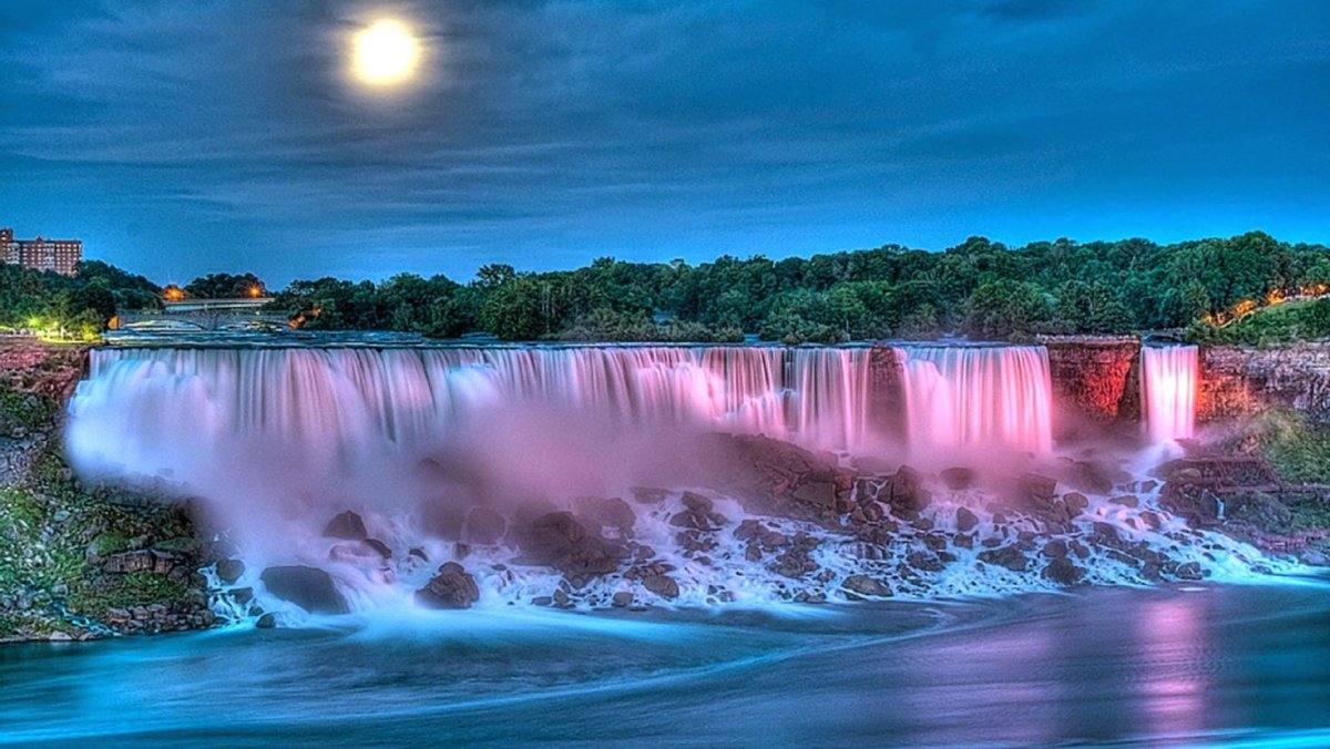 Красивысинии водопады