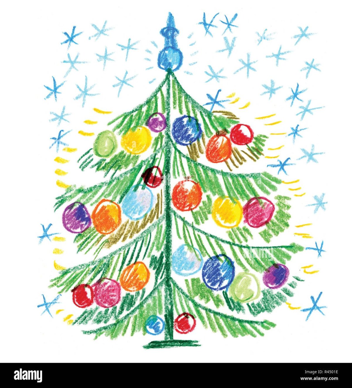 Елка цветными карандашами