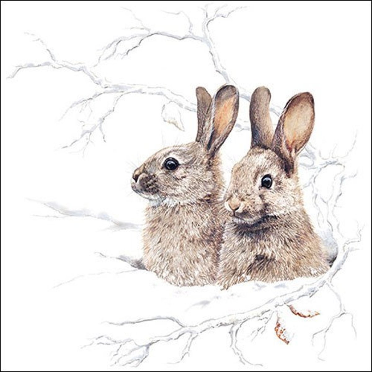 Сказочный зимний лес с зайцами