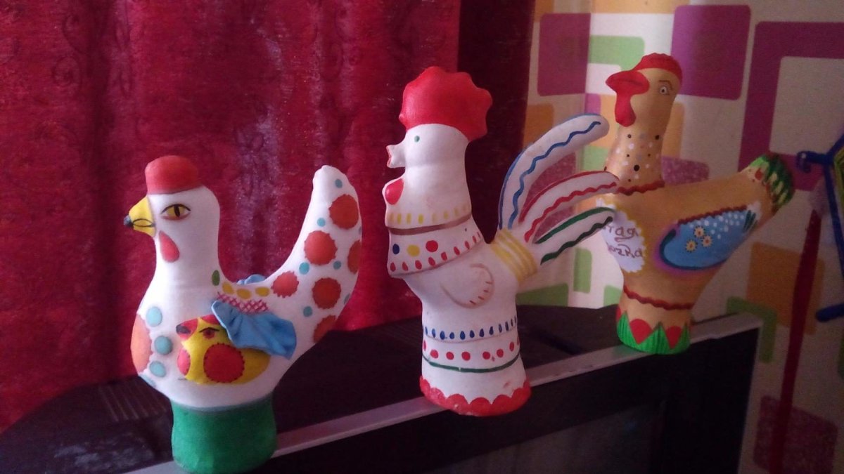 Глиняная игрушка Дымковская петух