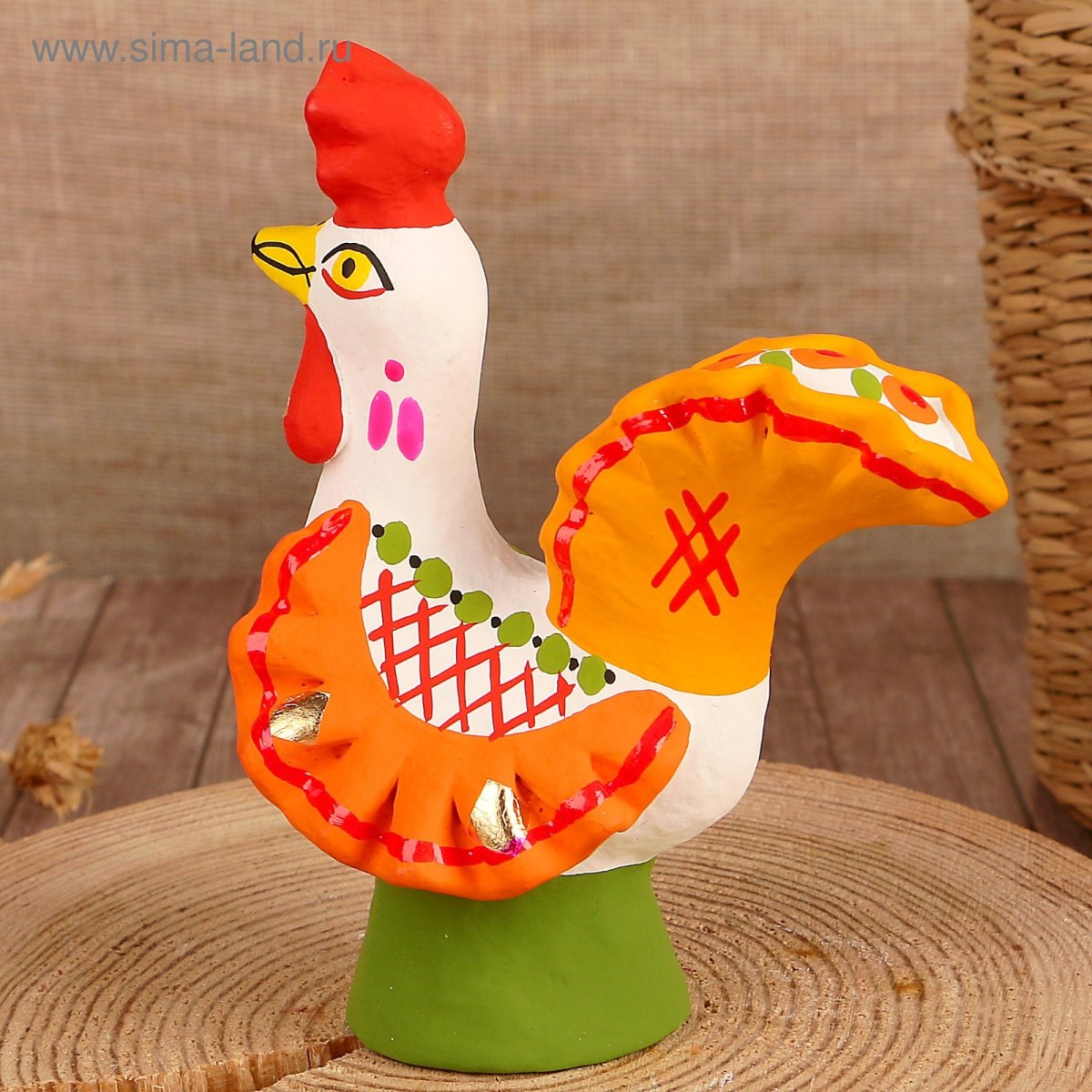 Глиняная игрушка петушок Дымковская игрушка