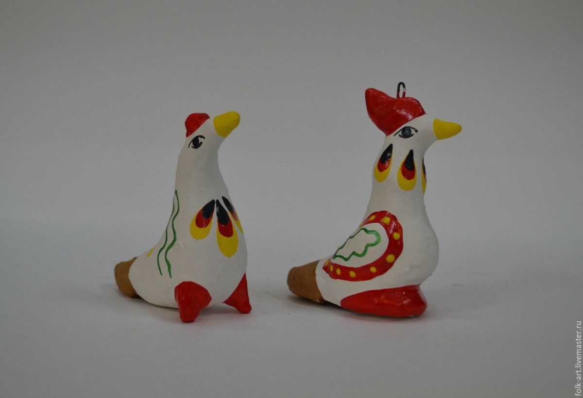 Дымковская игрушка петух свистулька