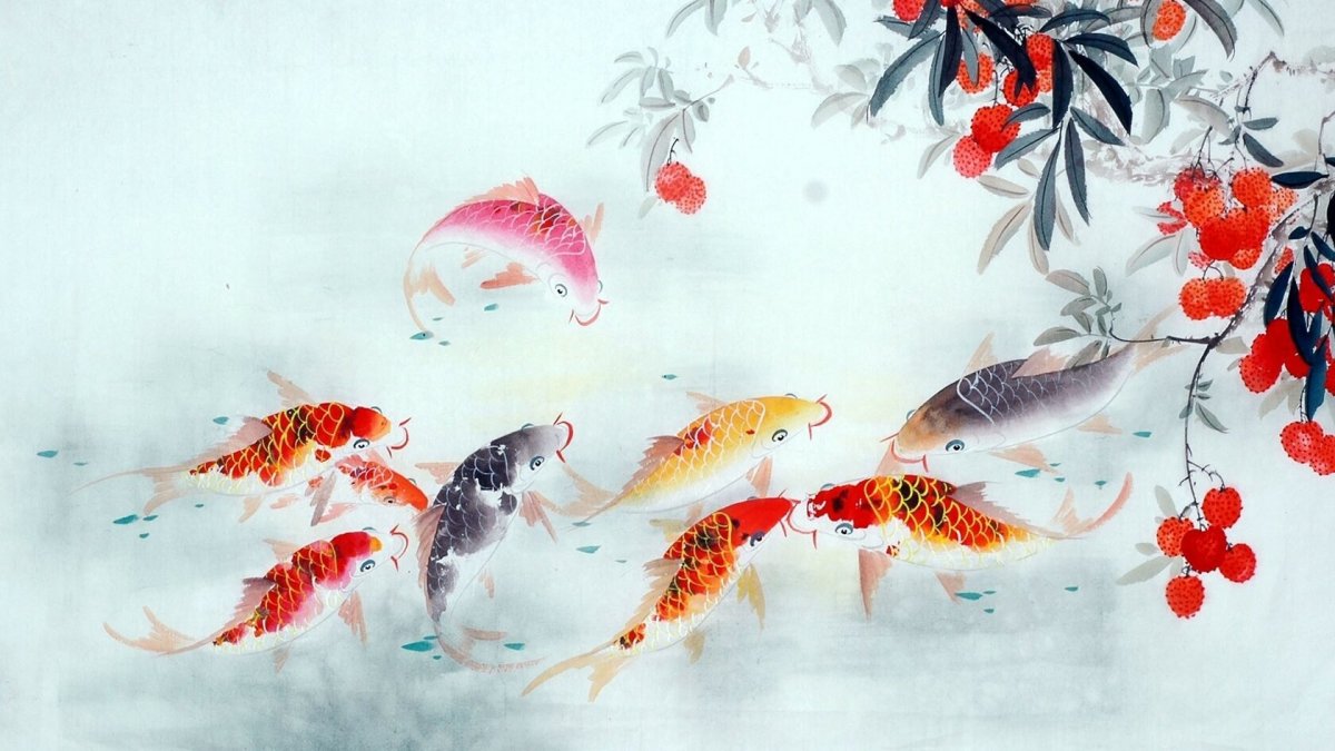Китайская живопись гохуа карпы