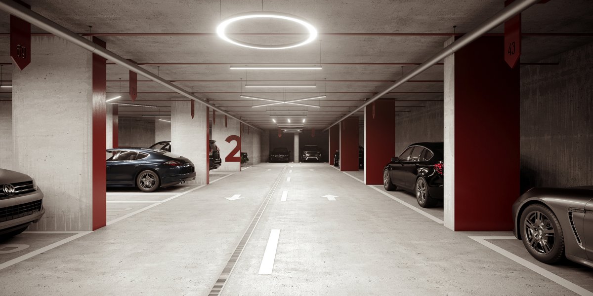 Интерьер подземной парковки