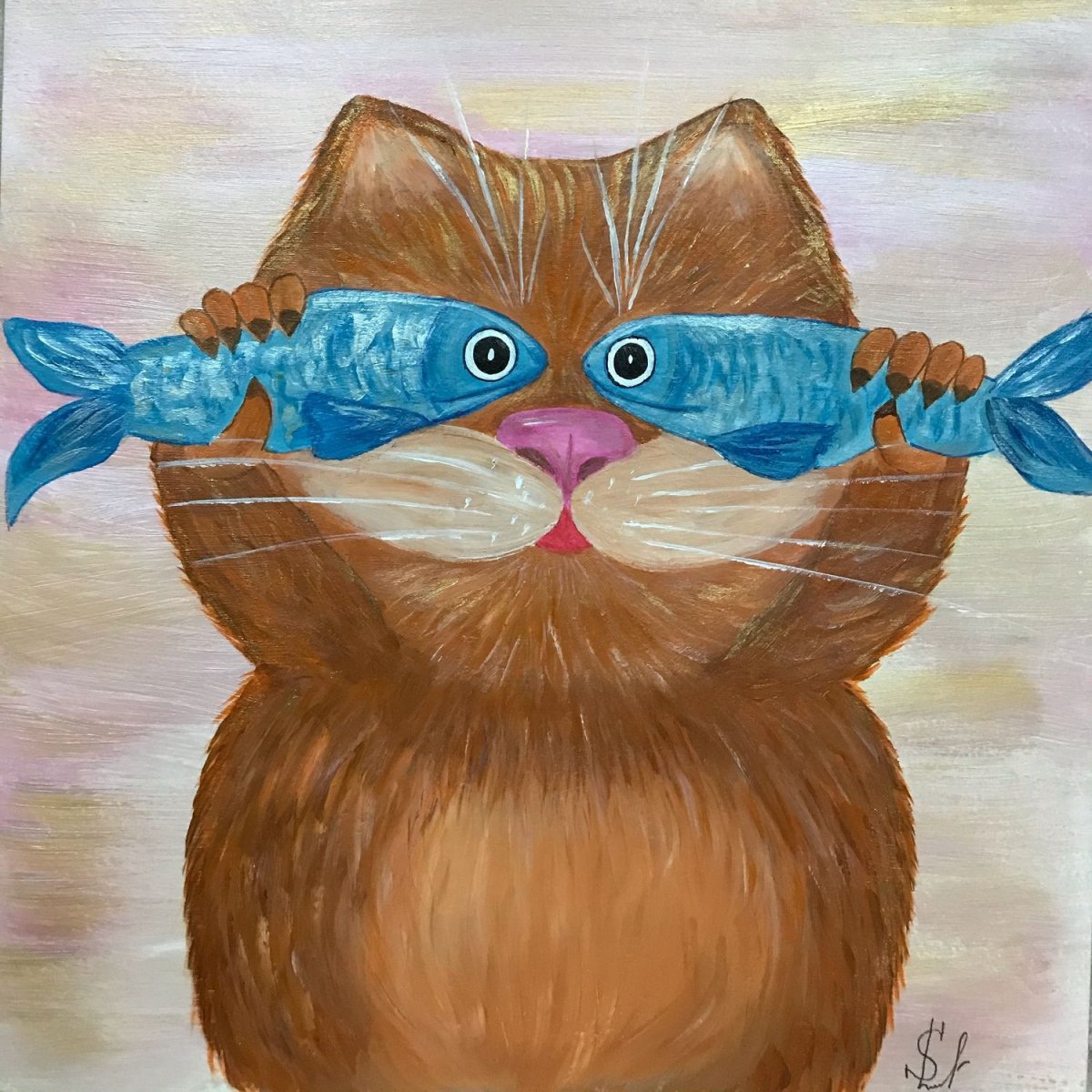 Рыжий кот с рыбой