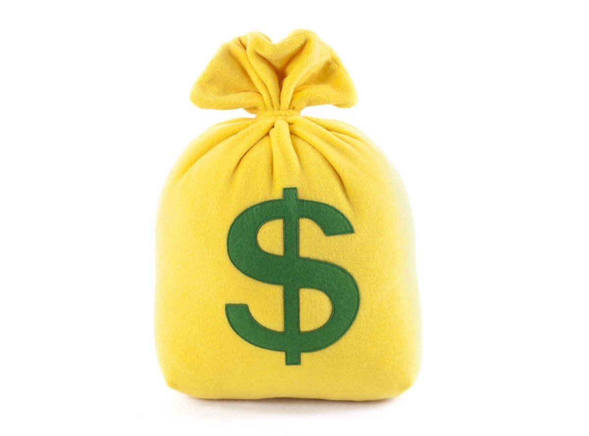 Держит мешок с деньгами