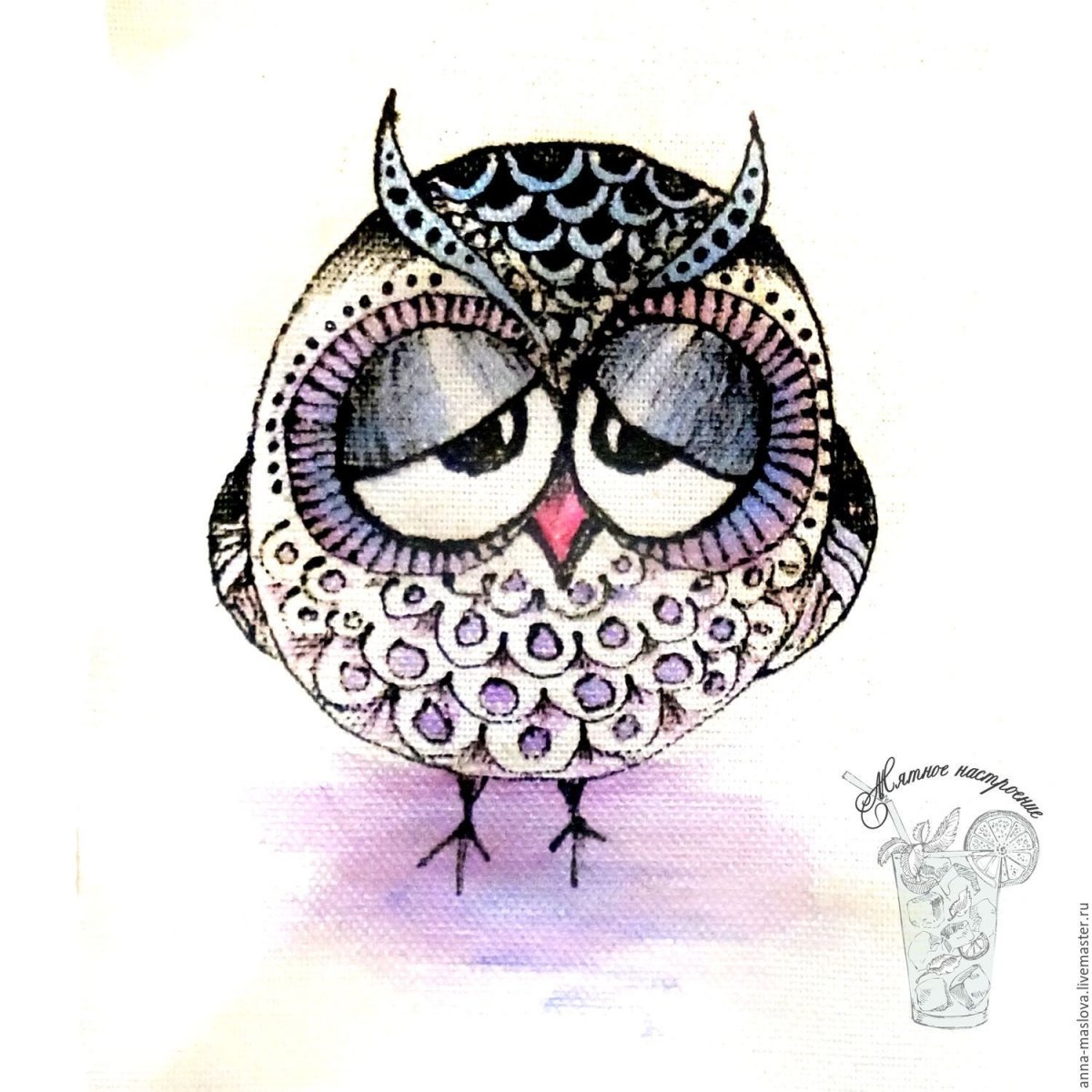 Сова в стиле дудлинг и Зентангл