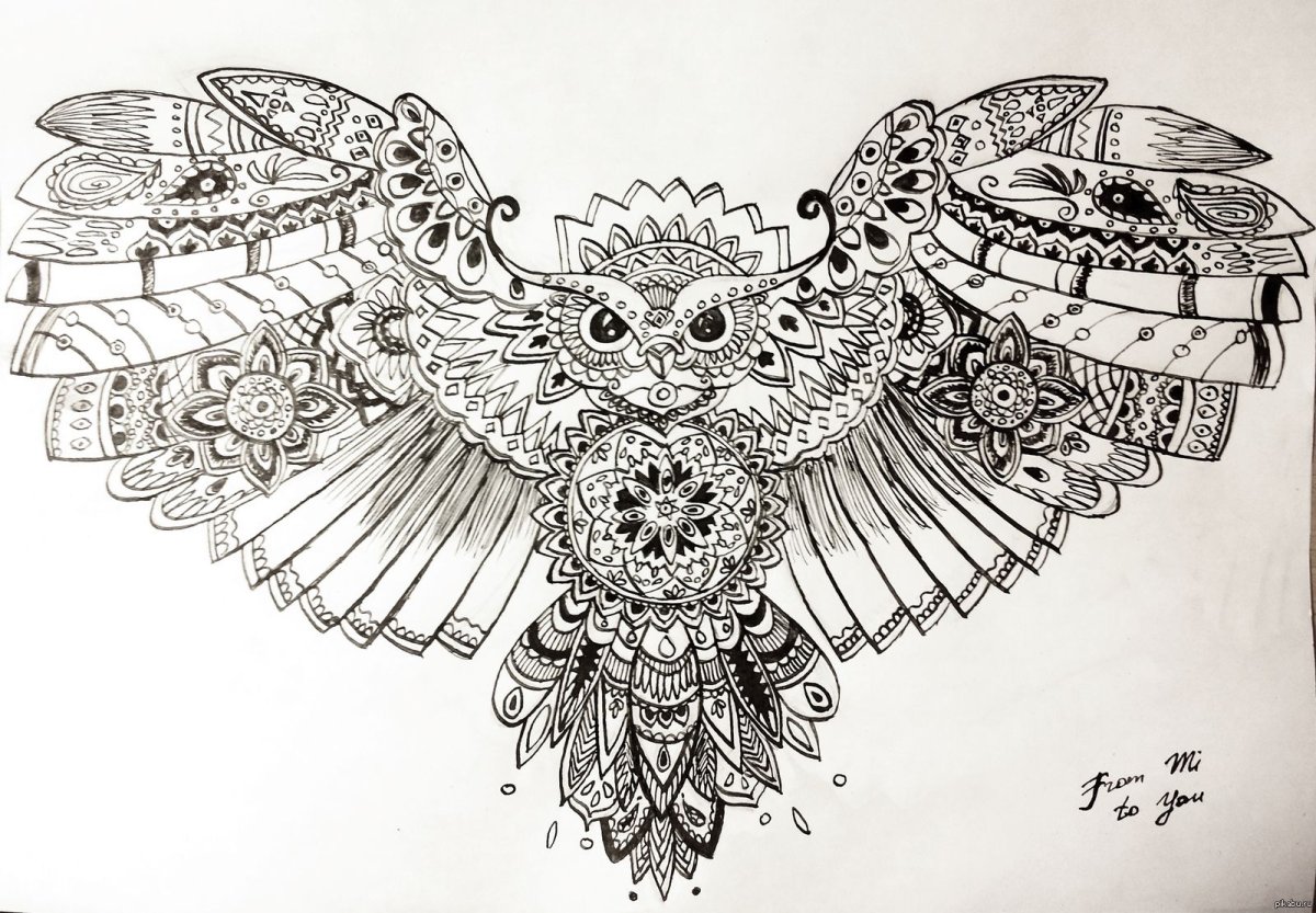 Мехенди Сова эскиз