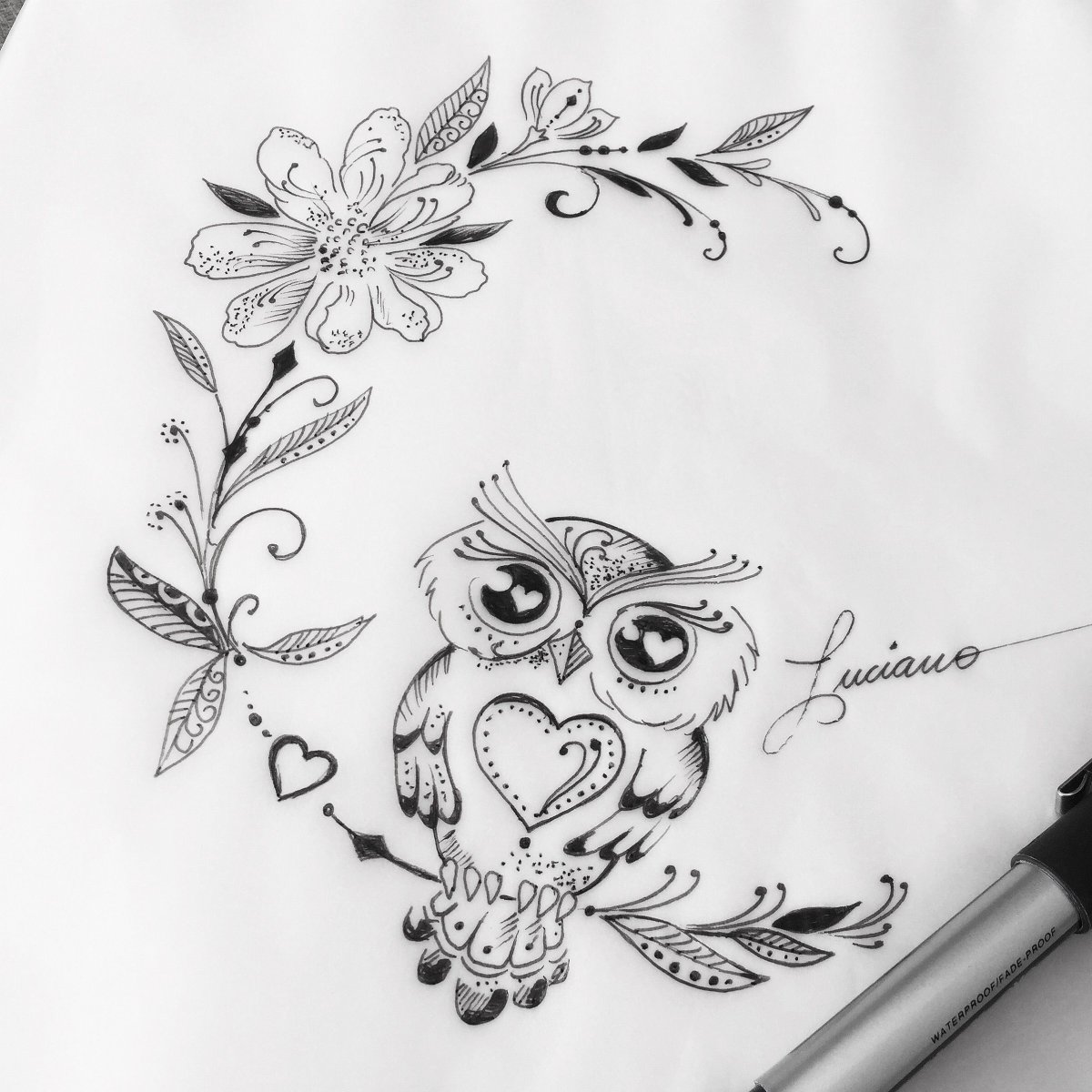 Тату Сова на руке для девушек эскизы