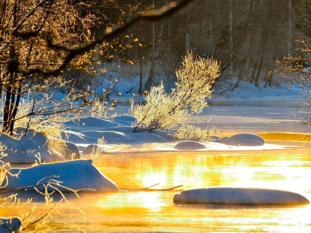 Зима река солнце