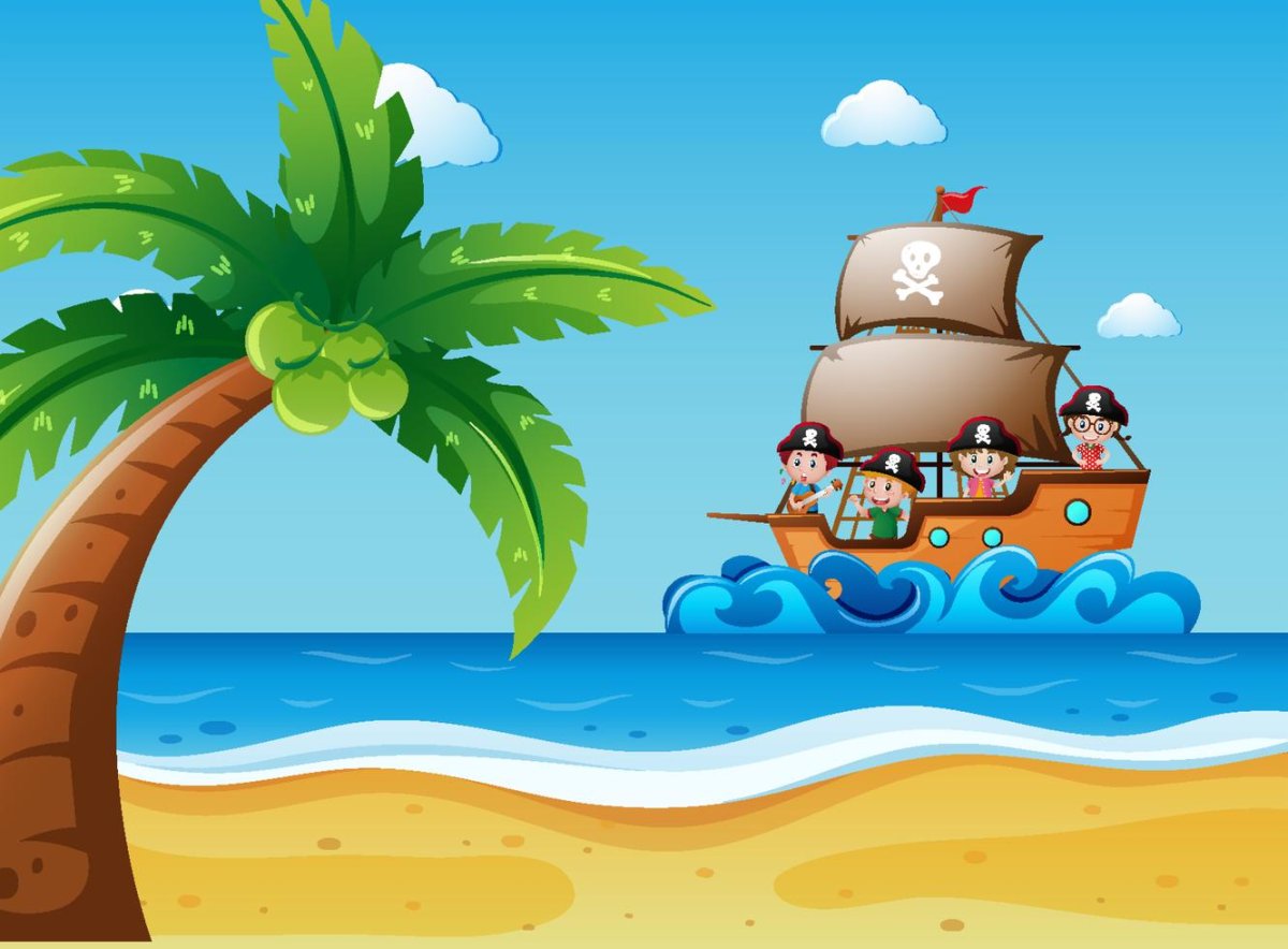 Пляж в мультяшном стиле