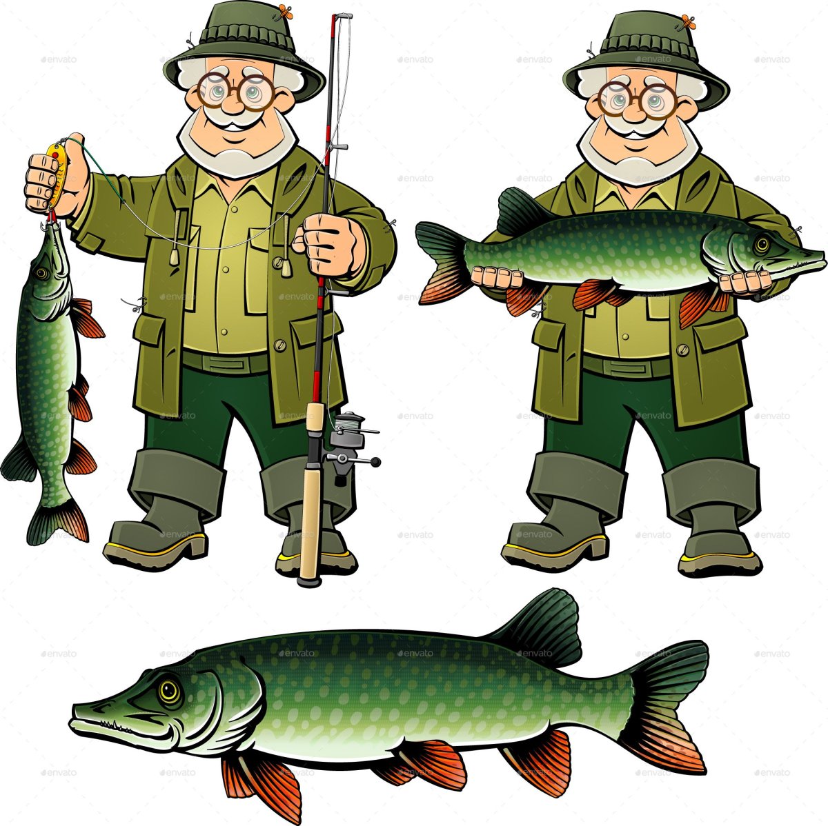 Рыбак на прозрачном фоне