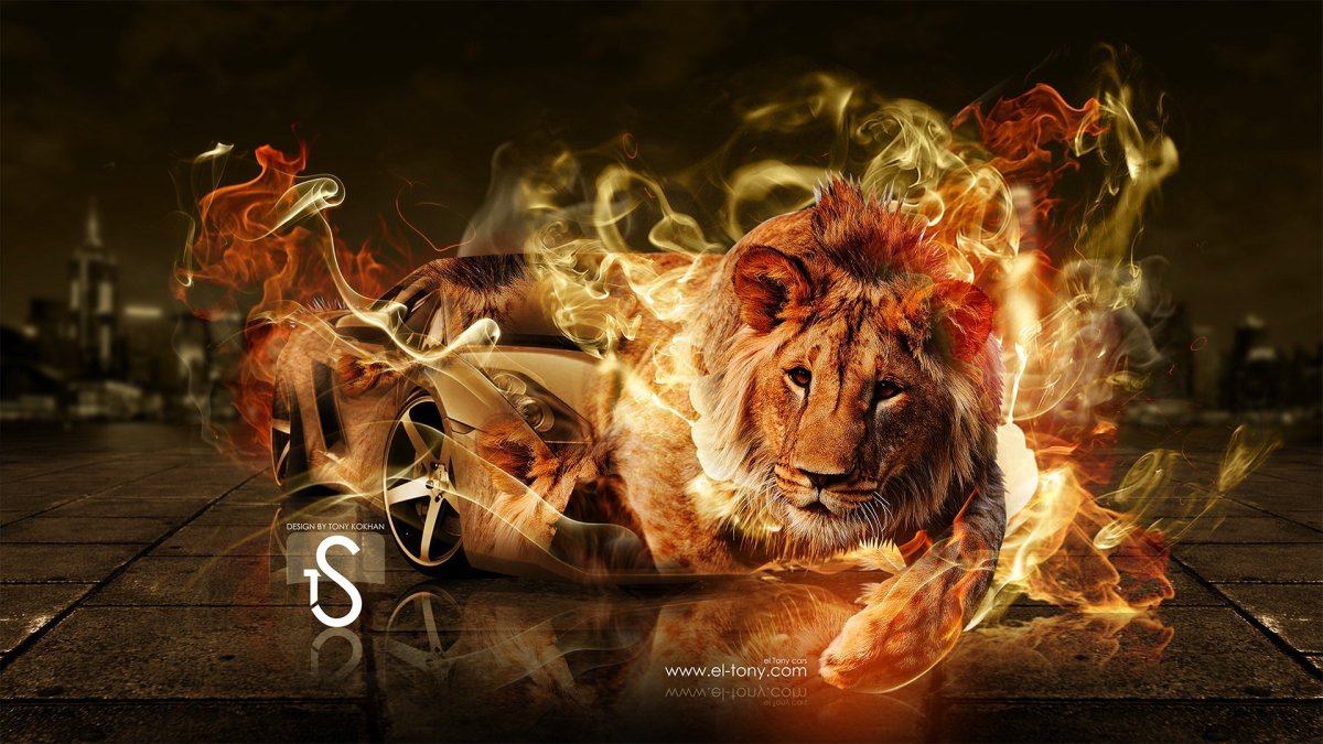 Лев и пламя