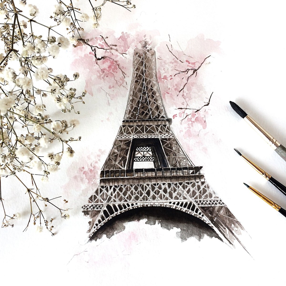 Эйфелева башня акварель