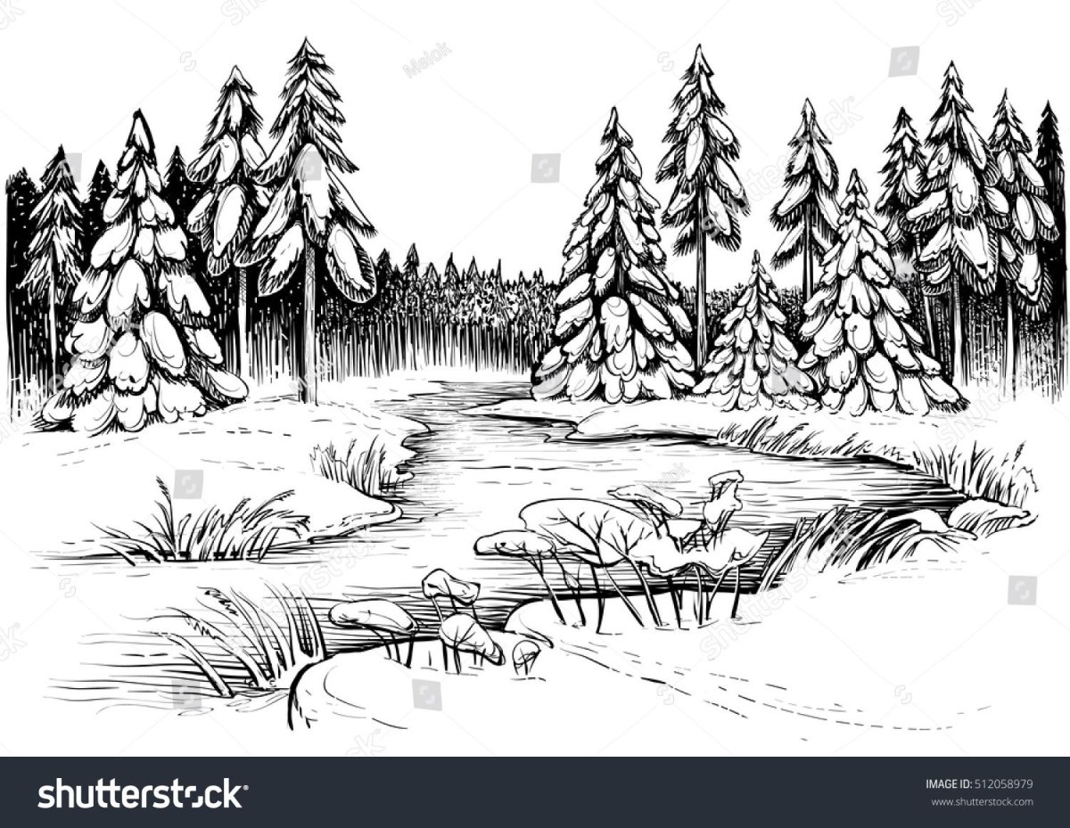 Графический зимний пейзаж