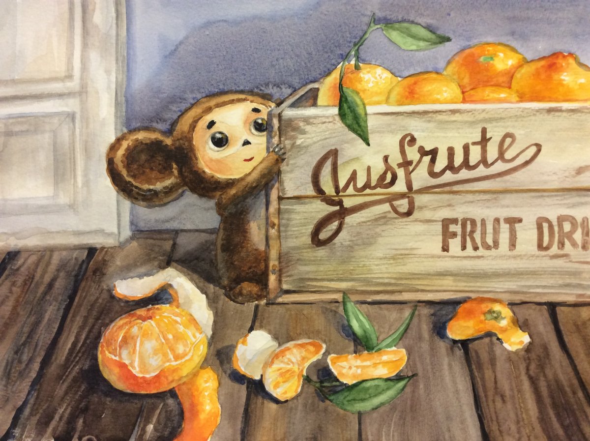 Чебурашка в коробке с апельсинами