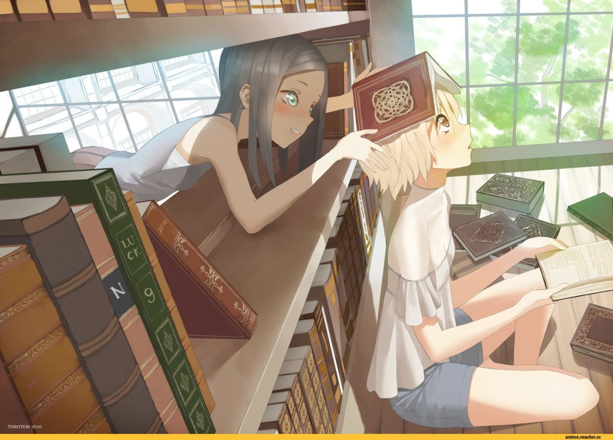 Аниме девушка в библиотеке