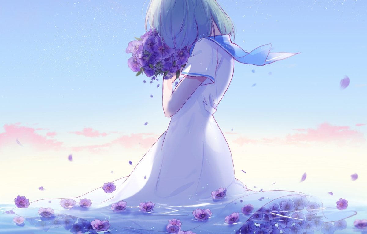 Фиолетовые цветы аниме