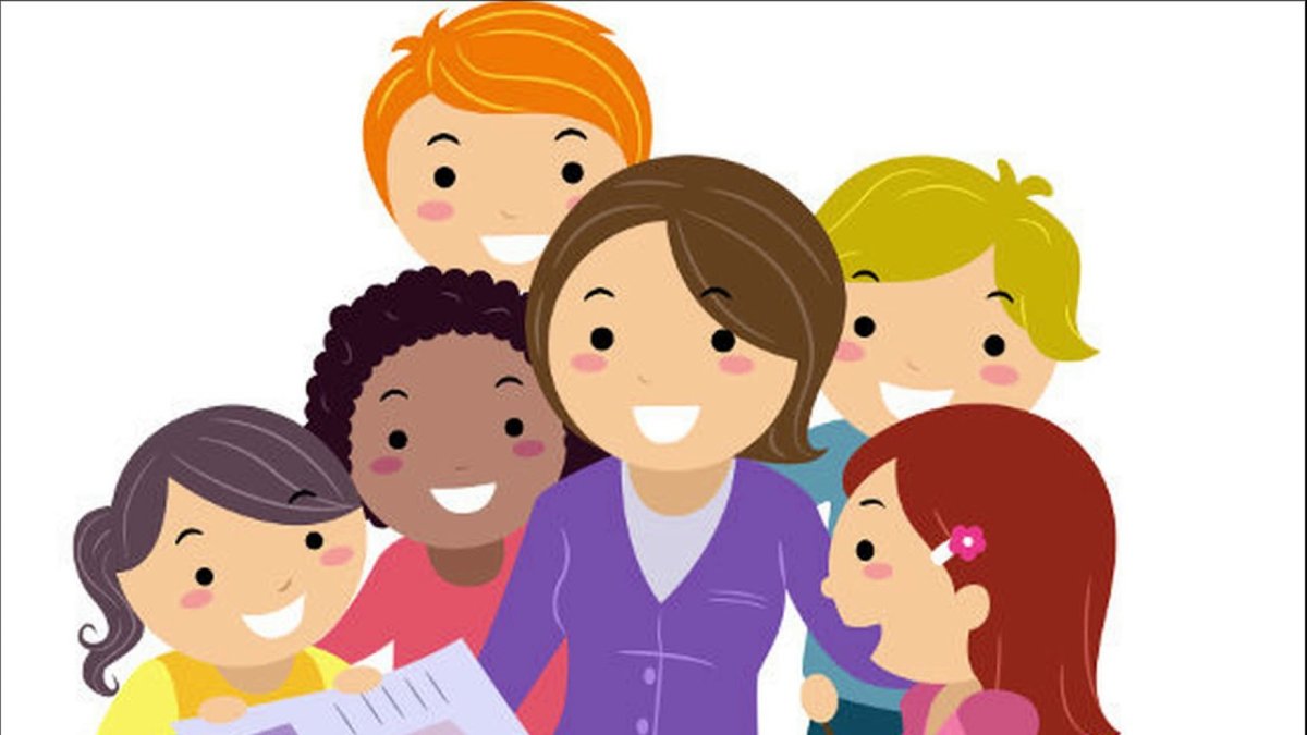 Педагог и дети на прозрачном фоне